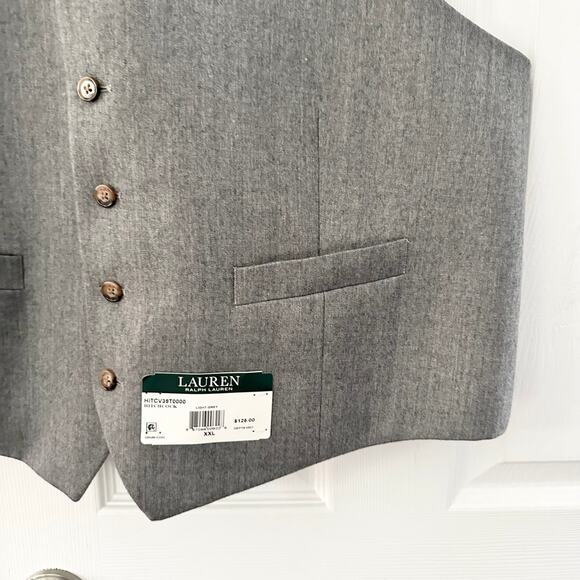 Lauren Ralph Lauren Light Grey Wool Hitchcock Satin Back Button Vest NWT XXL - Picture 4 of 8